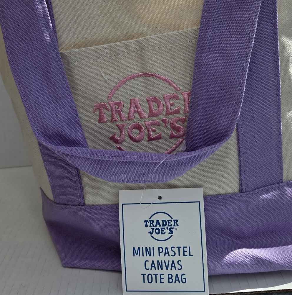 Trader Joe's Lavender and Cream Canvas MINI Tote Bag NWT